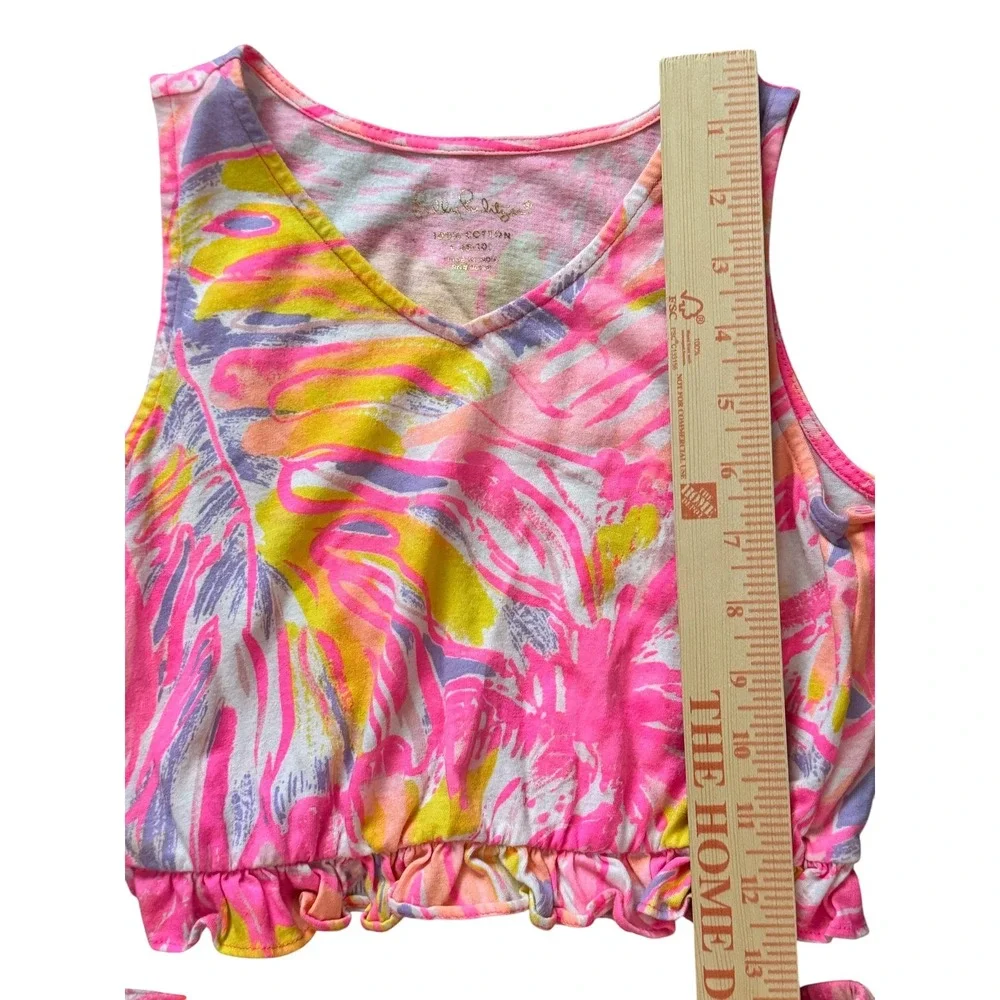 Lilly Pulitzer Girls Pink Tropical Palm High-Low Maxi Skirt Crop Top Set L 8-10